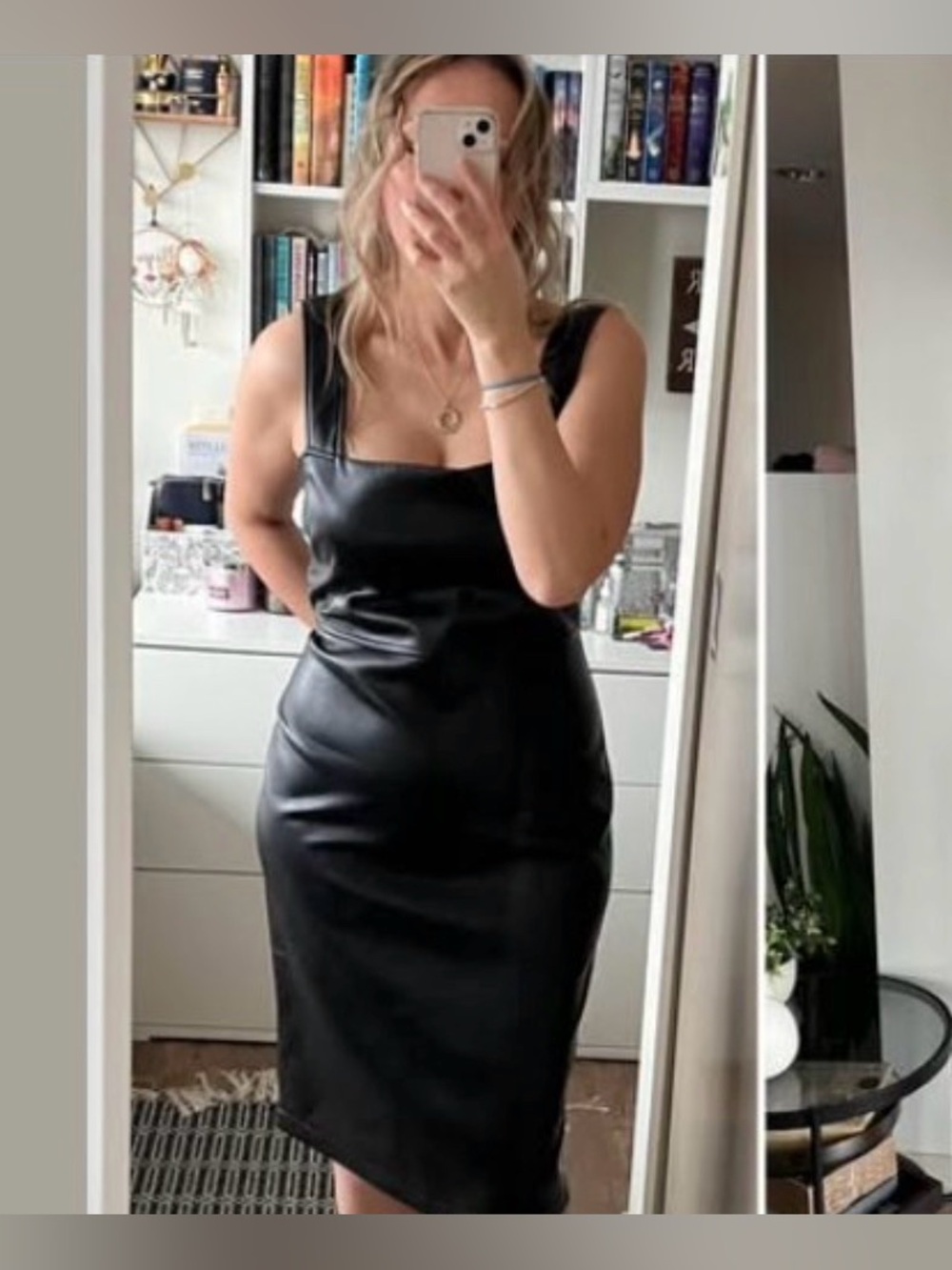 Babaton Aritzia Black Faux-Leather Tank Midi Dress